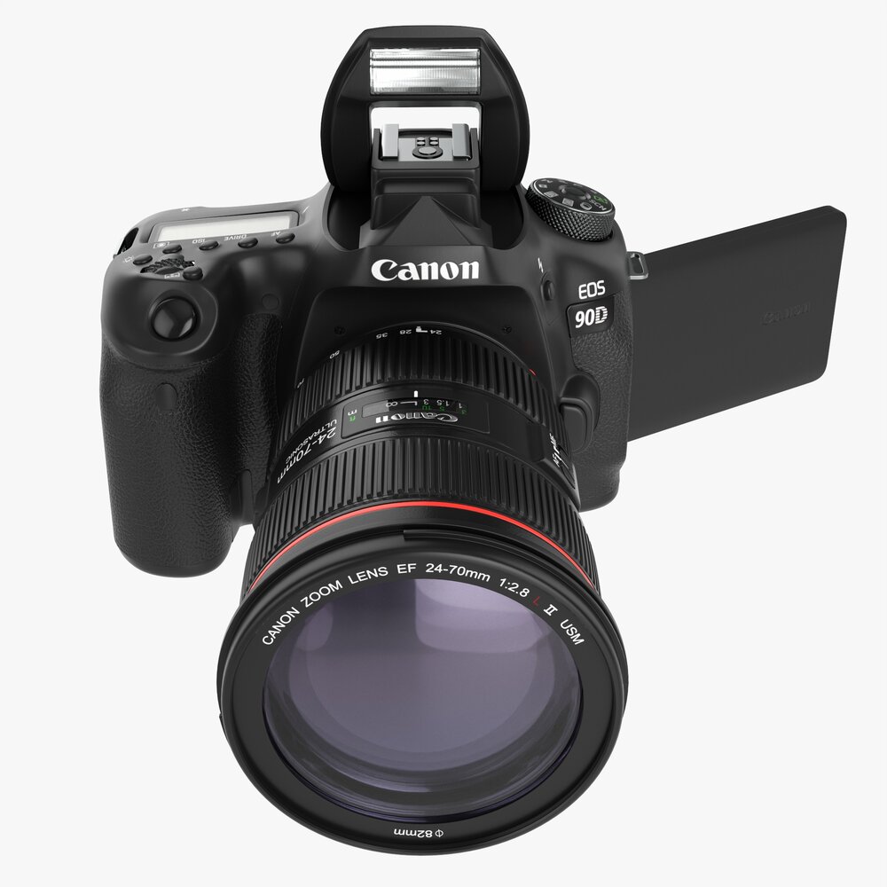 Canon Eos 90d Dslr Camera Ef 24-70mm F2.8l Ii Usm Lens 02 3D модель