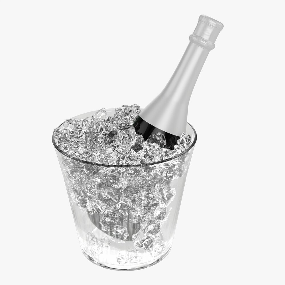Champagne Bottle In Glass Bucket With Ice 3D модель