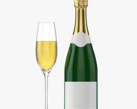 Champagne Bottle With Glass 3D model