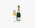 Champagne Bottle With Glass Modelo 3D