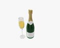 Champagne Bottle With Glass 3D модель