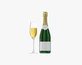 Champagne Bottle With Glass 3D模型