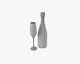 Champagne Bottle With Glass 3Dモデル