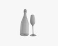 Champagne Bottle With Glass 3d model