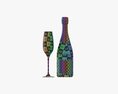 Champagne Bottle With Glass 3D 모델 