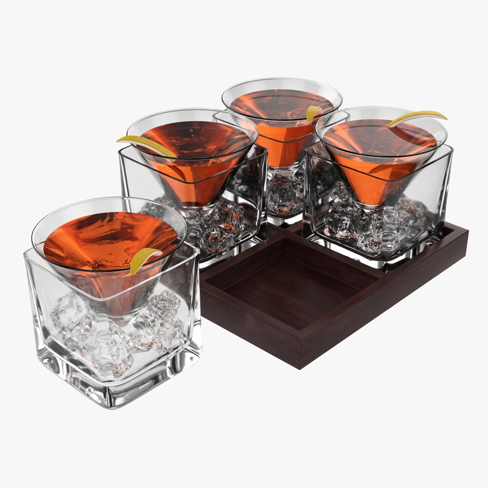 Cocktails On Stand With Lemon 3D model