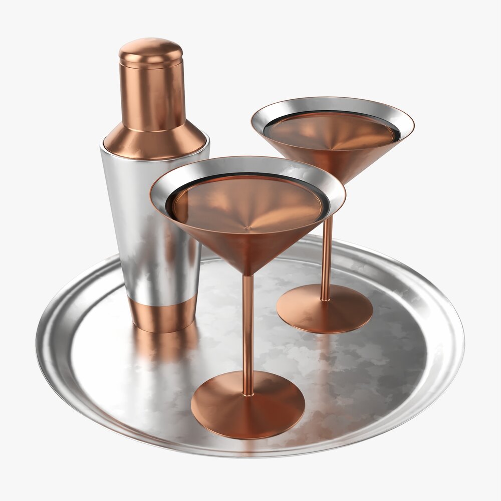 Cocktail With Shaker On Tray 3D model