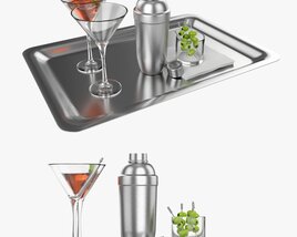 Cocktail With Shaker On Tray And Olives 3D model