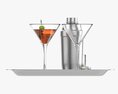 Cocktail With Shaker On Tray And Olives 3d model