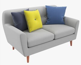 Modern 2-Seat Sofa With Pillows 02 3D模型