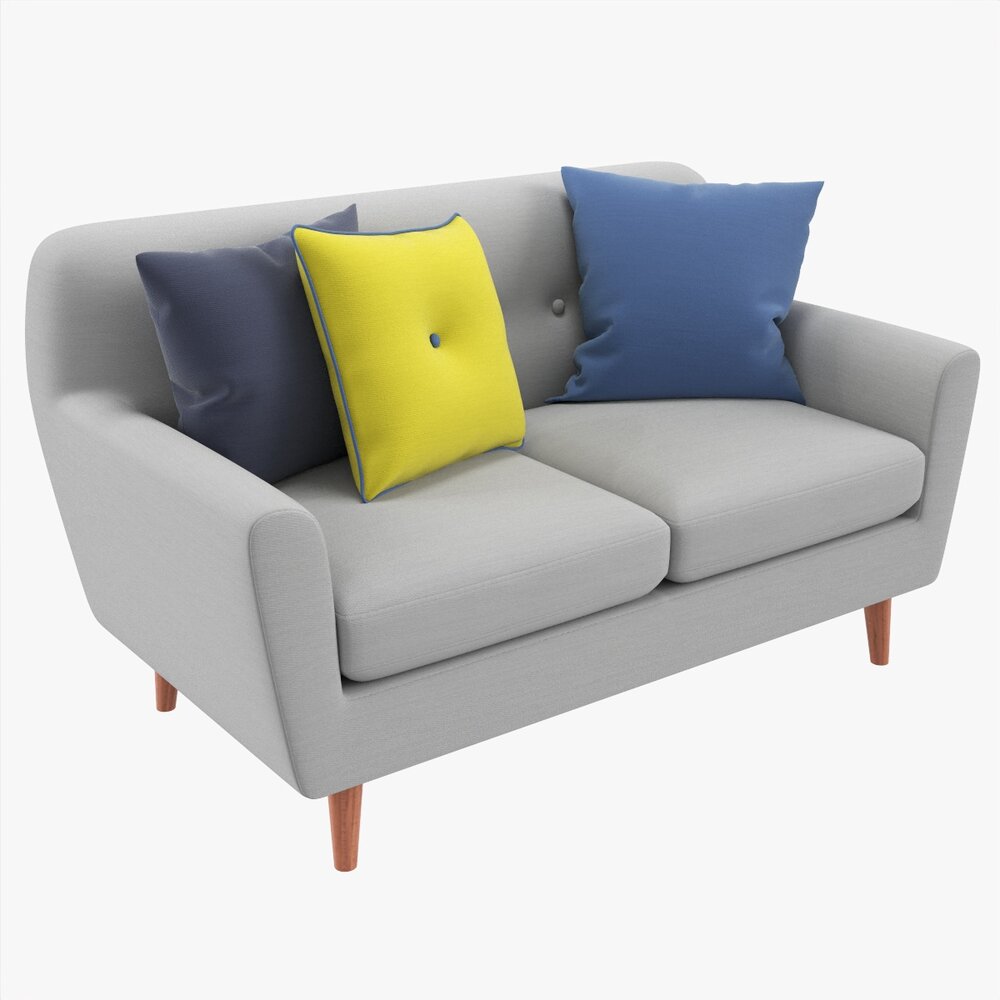 Modern 2-Seat Sofa With Pillows 02 3D模型