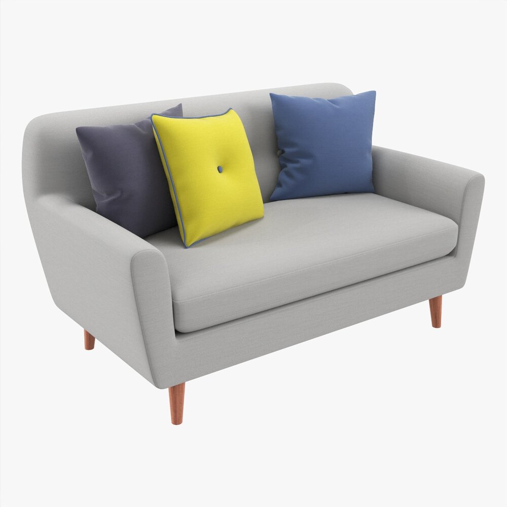 Modern 2-Seat Sofa With Pillows 03 3D 모델 
