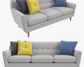 Modern 3-Seat Sofa With Pillows 02 3D 모델 