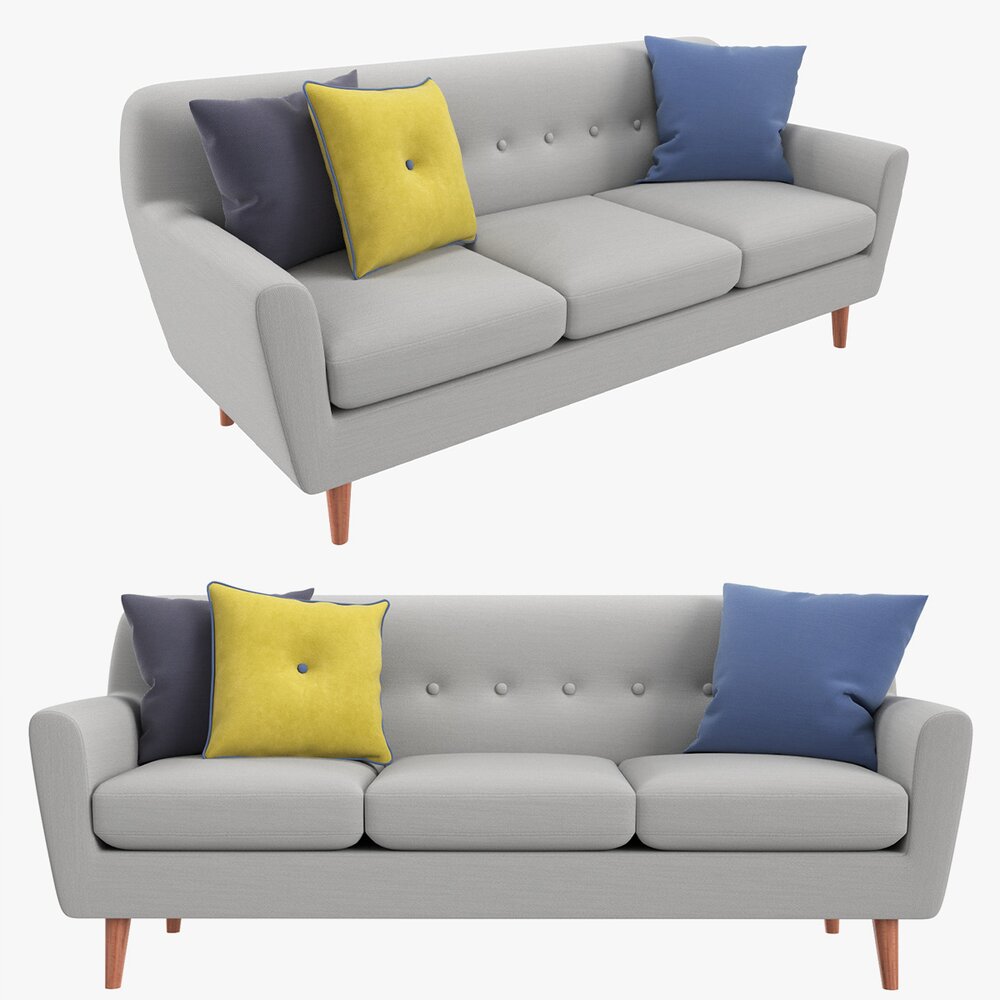 Modern 3-Seat Sofa With Pillows 02 3D model