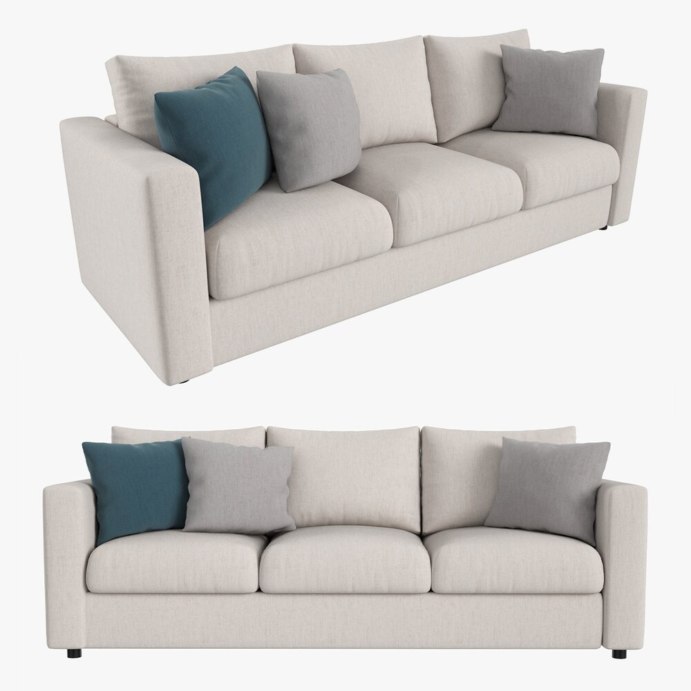 Modern Sofa 3-Seat With Pillows 01 3D model