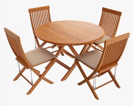 Outdoor Wooden Table With 4 Chairs 3Dモデル