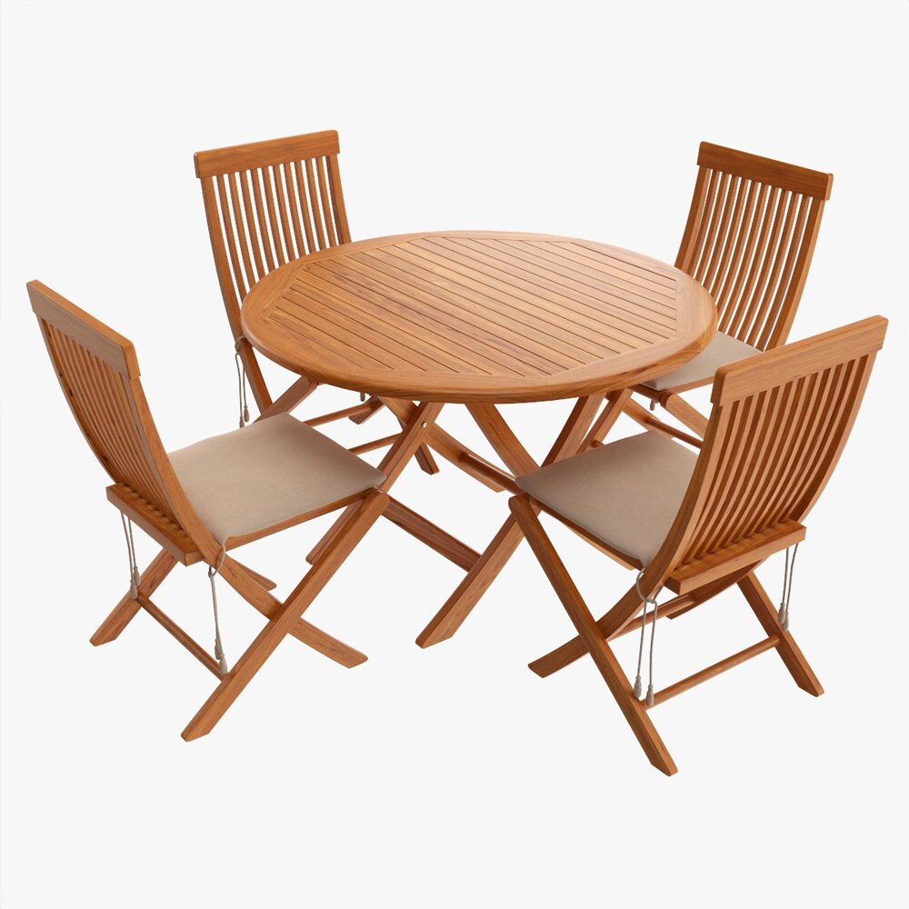 Outdoor Wooden Table With 4 Chairs 3D模型