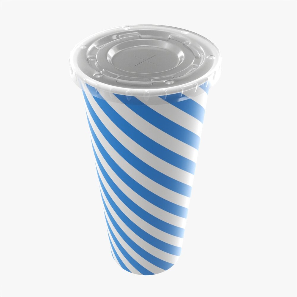 Paper Cold Cup 22 Oz With Translucent Flat Lid 3D 모델 