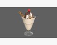 Ice Cream With Chocolate And Cherry In Glass Dish 3d model