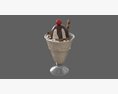 Ice Cream With Chocolate And Cherry In Glass Dish 3d model