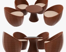 Rattan Four Chair And Table Set 01 3D 모델 