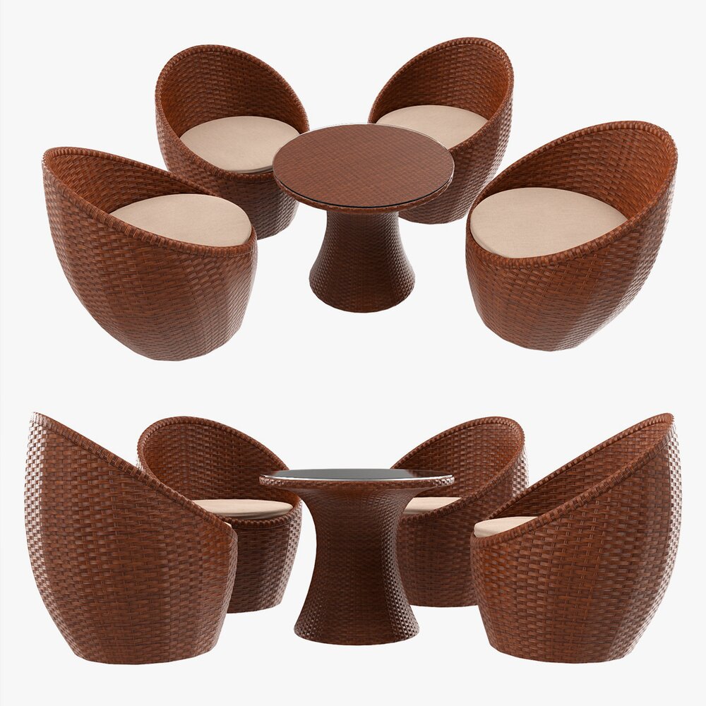 Rattan Four Chair And Table Set 01 Modello 3D