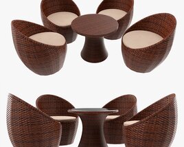 Rattan Four Chair And Table Set 02 3D 모델 