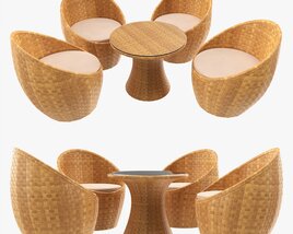 Rattan Four Chair And Table Set 03 3D模型