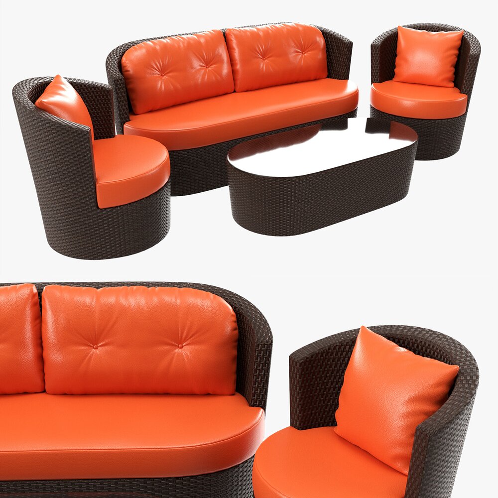 Rattan Furniture Set 02 3D-Modell