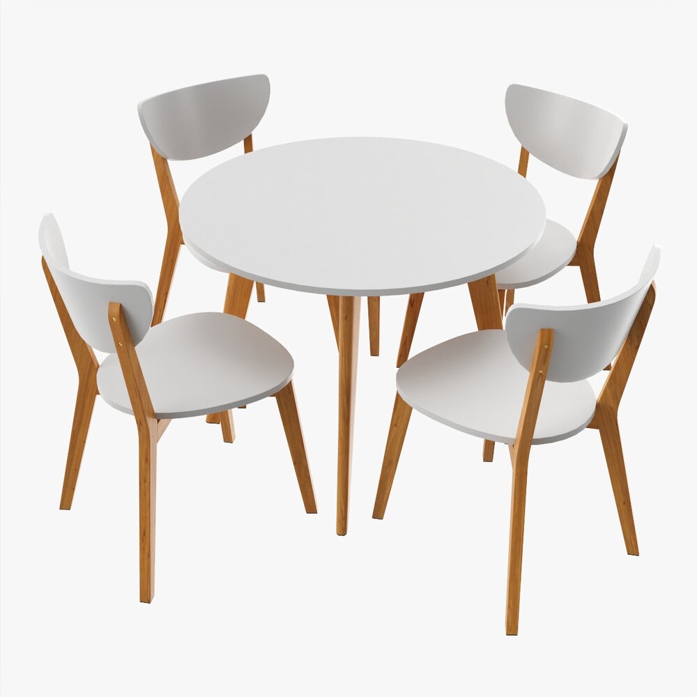 Round Dining Table With Chairs 02 3D модель