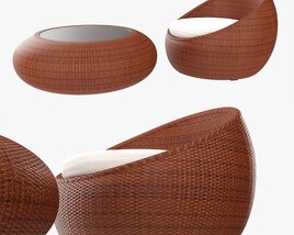 Round Wicker Table With Round Chair Set 3Dモデル
