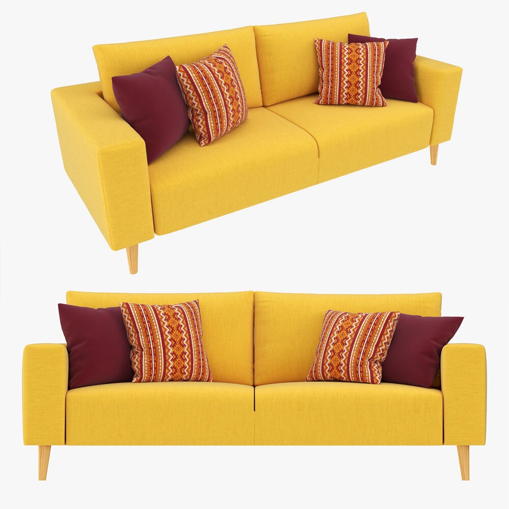 Scandinavian Sofa With Pillows Modèle 3D