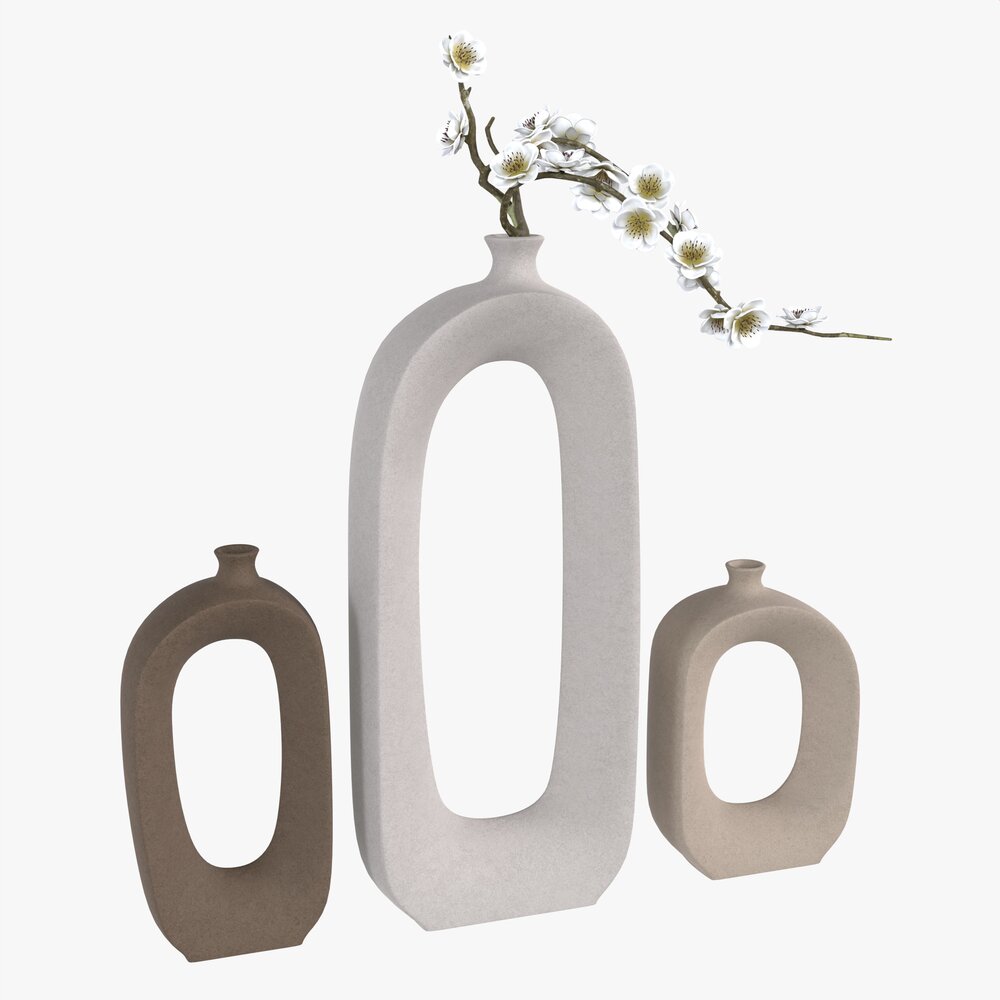 Brushed Ceramic Flower Vases 3D 모델 