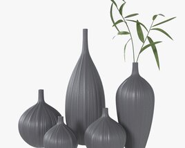 Ceramic Dark Vase Set With Plants 3D model