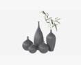 Ceramic Dark Vase Set With Plants 3D 모델 