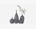 Ceramic Dark Vase Set With Plants 3D-Modell