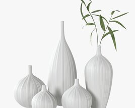 Ceramic White Vase Set With Plants 3D-Modell