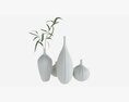 Ceramic White Vase Set With Plants 3D 모델 
