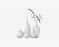 Ceramic White Vase Set With Plants Modèle 3d