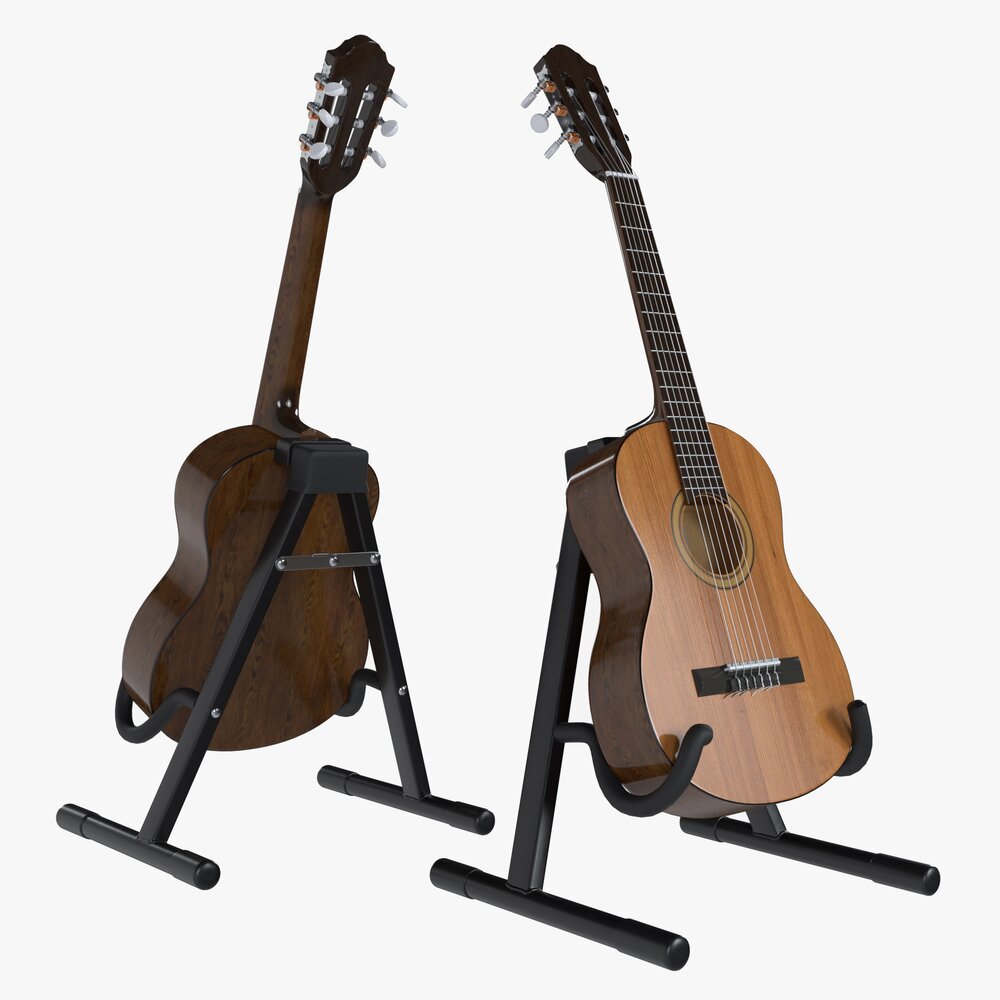 Classic Acoustic Guitar With Stand 3D model