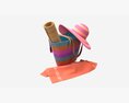 Color Striped Beach Bag With Straw Hat Modelo 3d