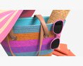 Color Striped Beach Bag With Straw Hat 3D模型