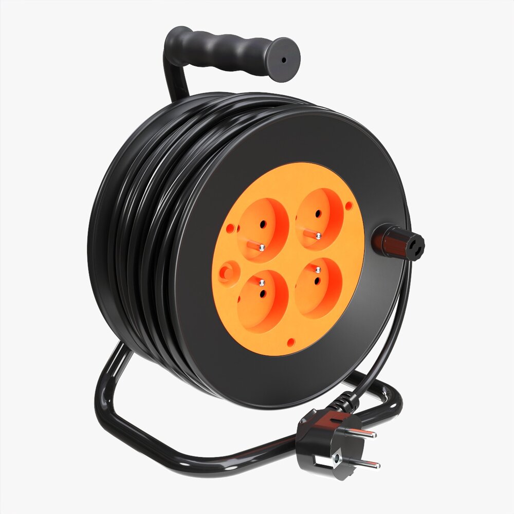 Extension Cord Reel With Sockets 01 3D-Modell