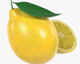 Fresh Lemon With Slice And Leaf 02 Modèle 3D