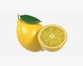 Fresh Lemon With Slice And Leaf 02 3D模型