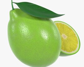 Fresh Lemon With Slice And Leaf Green 3D 모델 