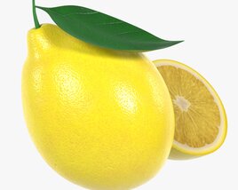 Fresh Lemon With Slice And Leaf Yellow 3D模型