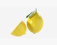 Fresh Lemon With Slice And Leaf Yellow 3D модель