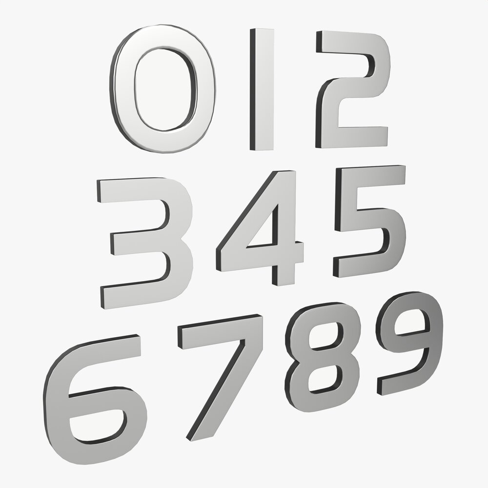 Numbers Modern Silver Metal Plastic Modello 3D