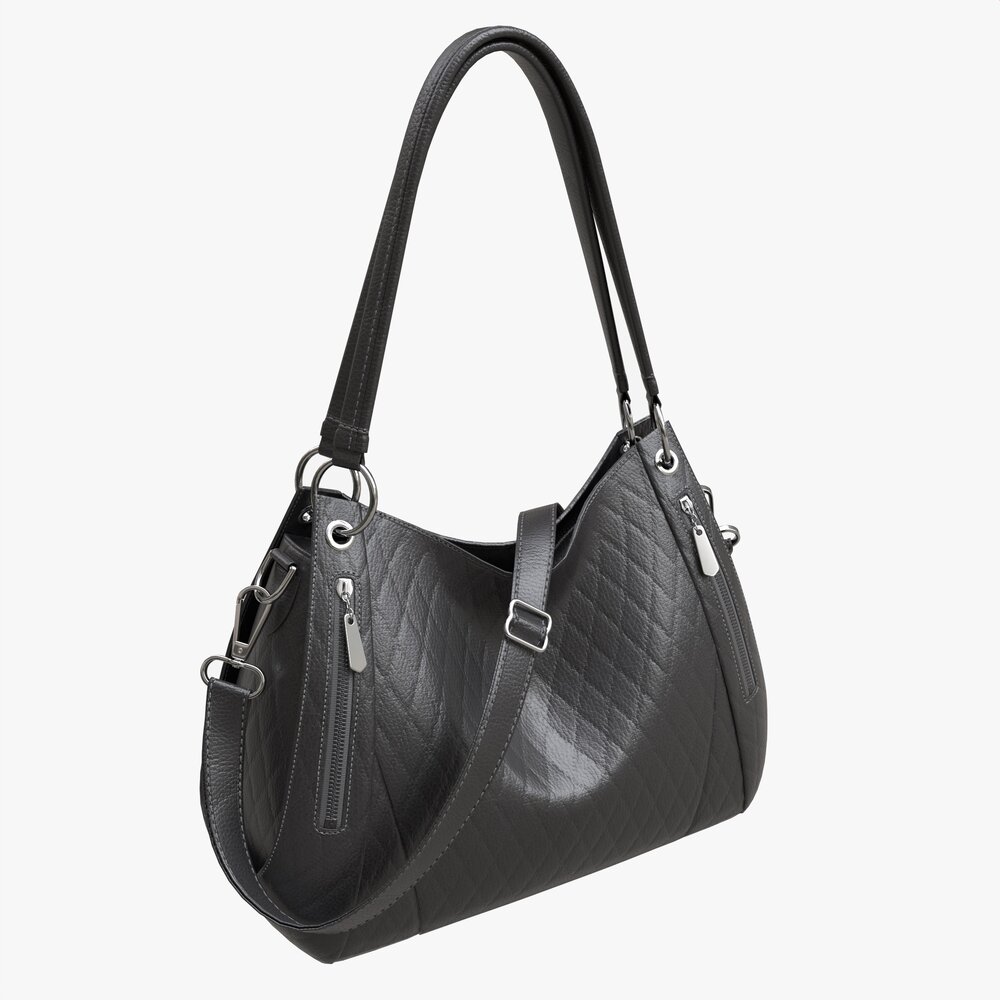 Women Shoulder Black Leather Bag Modèle 3D